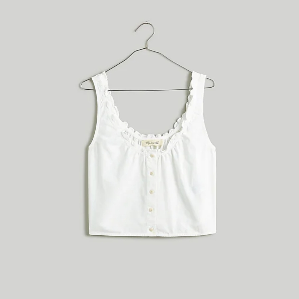 Madewell Denim Ruffled U-Neck Crop Top in Tile White
